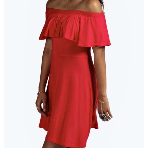 boohoo red ruffle dress
